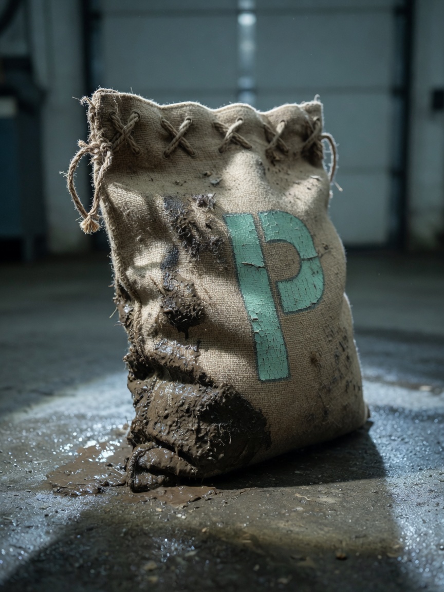 Sack still caked with wet dirt.
